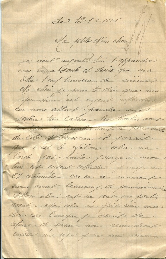 4 - Lettre d'Eugène Felenc adressée à sa fiancée Hortense Fautire datée du 12 janvier 1915 - Page 1.jpg