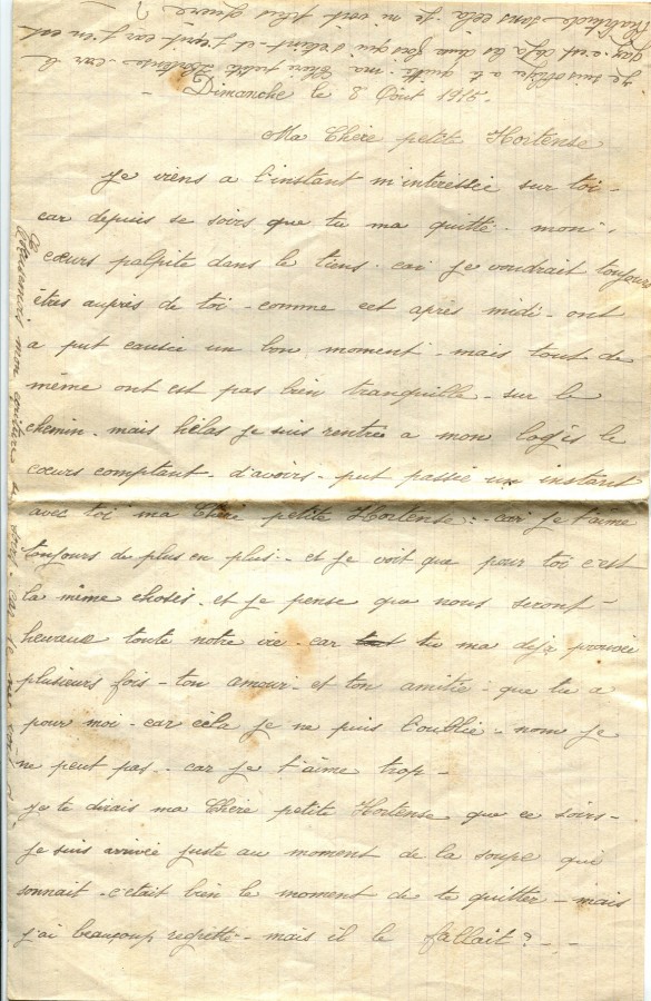 24 - Lettre d'Eugène Felenc adressée à sa fiancée Hortense Faurite datée du 8 août 1915 - Page 1.jpg
