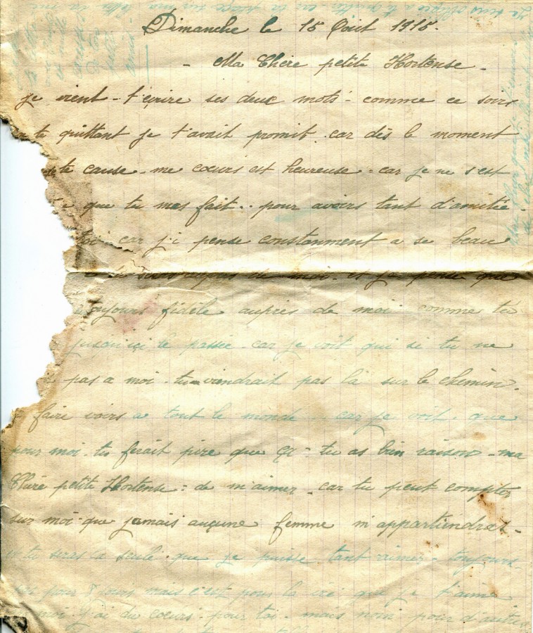 30 - Lettre d'Eugène Felenc adressée à sa fiancée Hortense Faurite datée du 15 août 1915 - Page 1.jpg