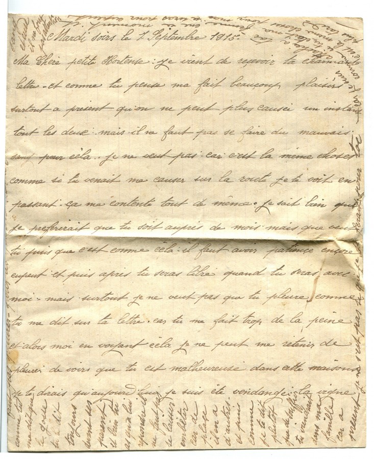 49 - Lettre d'Eugène Felenc adressée à sa fiancée Hortense Faurite datée du 7 septembre 1915- Page 1.jpg