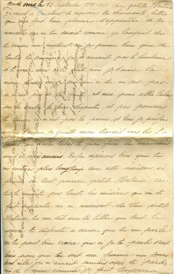 53 - Lettre d'Eugène Felenc adressée à sa fiancée Hortense Faurite datée du 16 septembre 1915 - Page 1.jpg