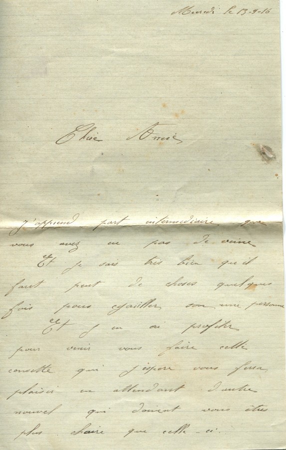 58 - Lettre d'une amie adressée à Hortense Faurite datée du 13 septembre 1915- Page 1.jpg