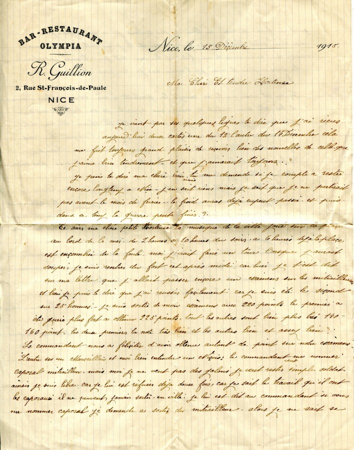 101 - Lettre d'Eugène Felenc adressée à sa fiancée Hortense Faurite datée du 13 décembre 1915- Page 1.jpg