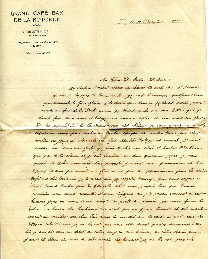 108 - Lettre d'Eugène Felenc adressée à sa fiancée Hortense Faurite datée du 18 décembre 1915 - Page 1.jpg