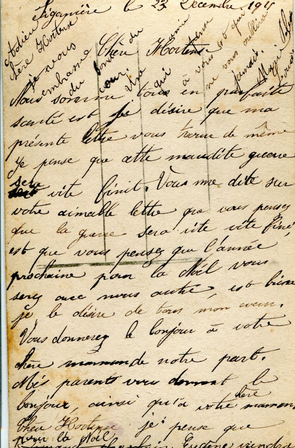 112 - Verso d'une carte postale Joyeux Noël de Eugène Felenc à sa fiancée datée du 23 décembre 1915- 2.jpg