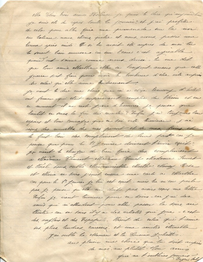 6 - Lettre d'EugÃ¨ne Felenc adressÃ©e Ã  sa fiancÃ©e Hortense Faurite datÃ©e du 5 janvier 1916- Page 2.jpg