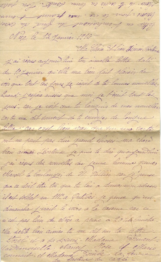 12 - Lettre d'EugÃ¨ne Felenc Ã  Hortense Faurite datÃ©e du 13 janvier 1916 - Page 1.jpg