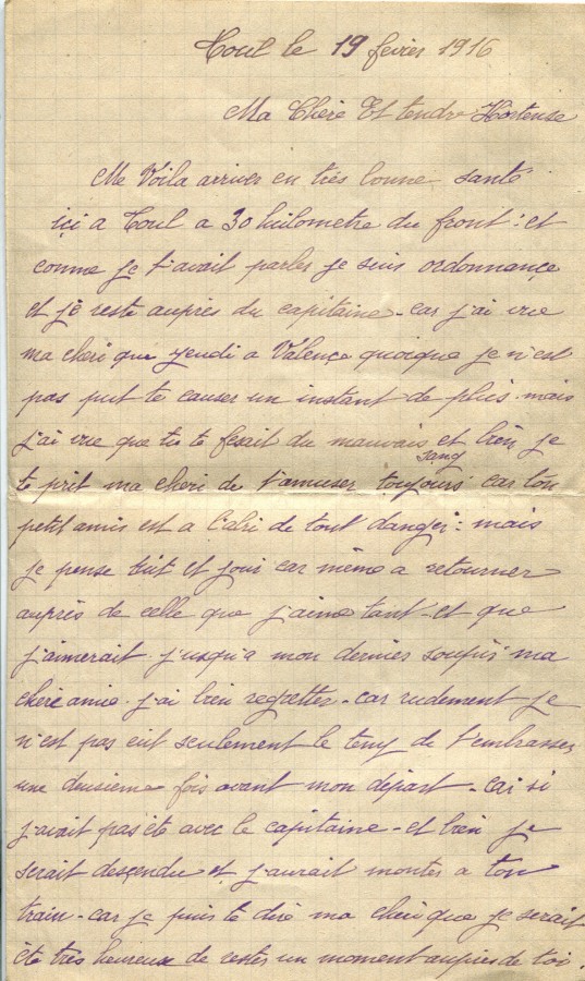 38 - Lettre d'EugÃ¨ne Felenc Ã  Hortense Faurite datÃ©e du 19 fÃ©vrier 1916-Page 1.jpg