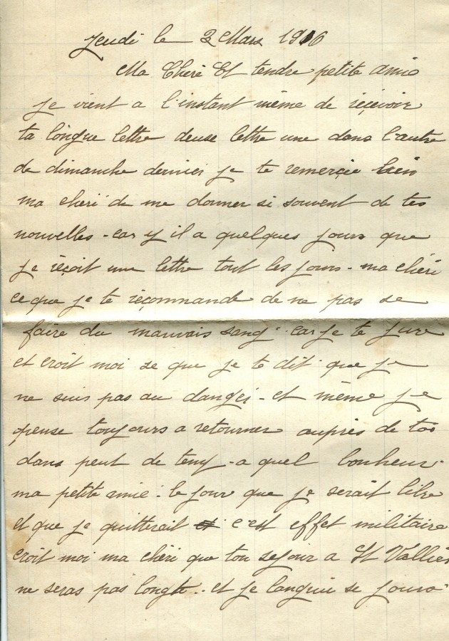 57 - Lettre d'EugÃ¨ne Felenc Ã  Hortense Faurite datÃ©e du 2 mars 1916- Page 1.jpg