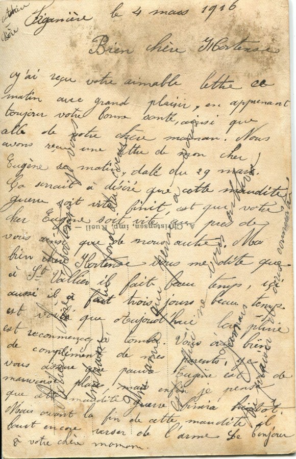 64 - Verso Carte de Marie Louise Felenc Ã  Hortense Faurite datÃ©e du 4 mars 1916.jpg
