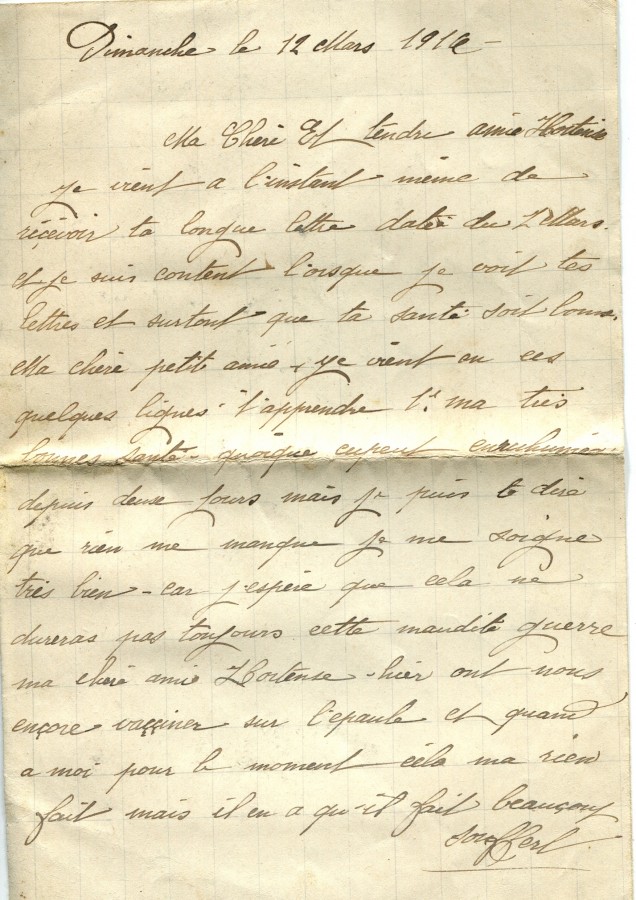 70 - Lettre d'EugÃ¨ne Felenc Ã  Hortense Faurite datÃ©e du 12 mars 1916- Page 1.jpg