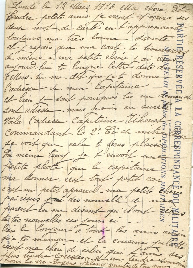 74 - Verso Carte militaire d'EugÃ¨ne Felenc Ã  Hortense Faurite datÃ©e du 13 mars 1916.jpg