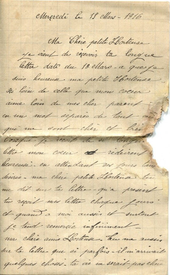78 - Lettre d'EugÃ¨ne Felenc Ã  Hortense  Faurite datÃ©e du 17 mars 1916- Page 1.jpg