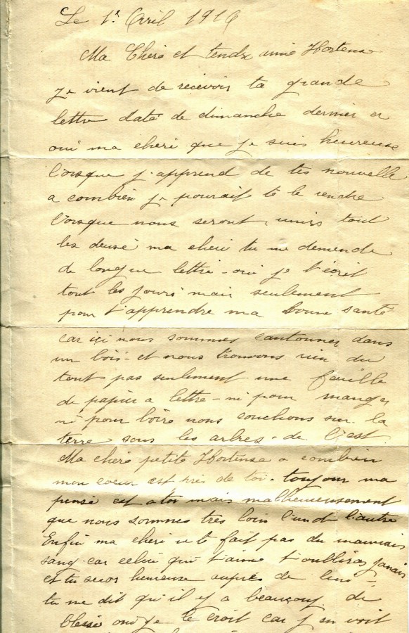 88 - Lettre d'EugÃ¨ne Felenc Ã  Hortense Faurite datÃ©e du 1er avril 1916- Page 1.jpg
