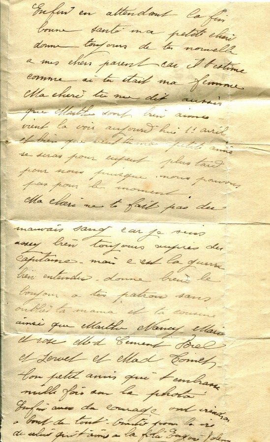 89 - Lettre d'EugÃ¨ne Felenc Ã  Hortense Faurite datÃ©e du 1er avril 1916- Page 2.jpg