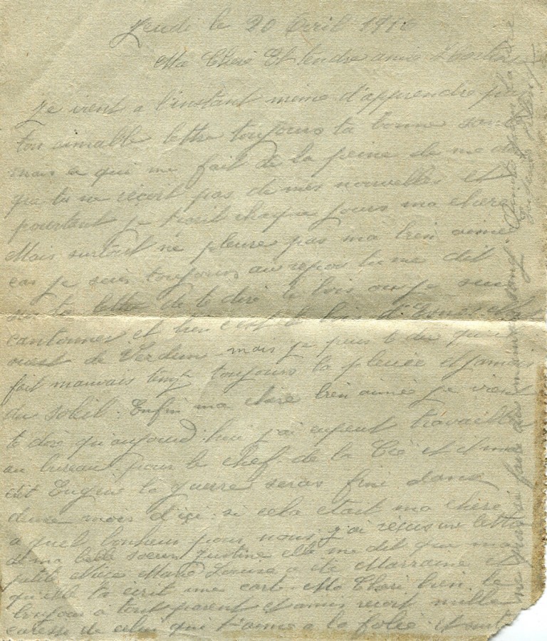 91 - Verso d'une Carte-Lettre d'EugÃ¨ne Felenc adressÃ©e Ã  sa fiancÃ©e Hortense Faurite datÃ©e du 20 avril 1916.jpg