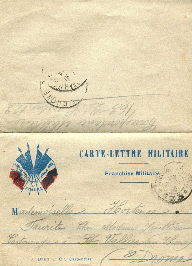 97 - Recto d'une Carte-Lettre d'EugÃ¨ne Felenc adressÃ©e Ã  sa fiancÃ©e Hortense Faurite datÃ©e du 24 avril 1916.jpg
