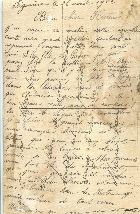 100 - Verso Carte postale de Marie Louise Felenc adressÃ©e Ã  Hortense Faurite datÃ©e du 26 avril 1916.jpg