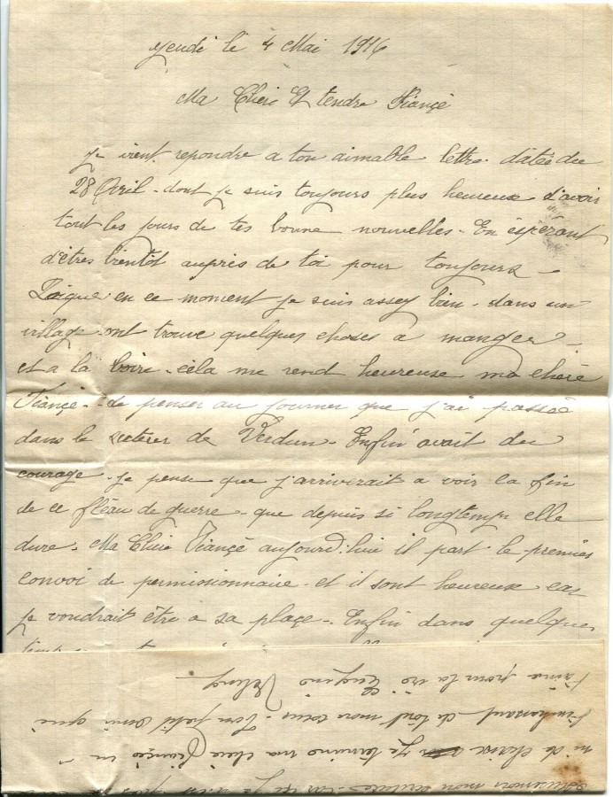 114 - Lettre d'EugÃ¨ne Felenc adressÃ©e Ã  sa fiancÃ©e Hortense Faurite datÃ©e du 4 mai 1916 - Page 1.jpg