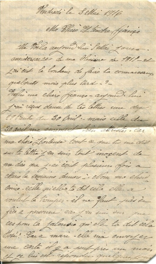116 - Lettre d'EugÃ¨ne Felenc adressÃ©e Ã  sa fiancÃ©e Hortense Faurite datÃ©e du 5 mai 1916- Page 1.jpg