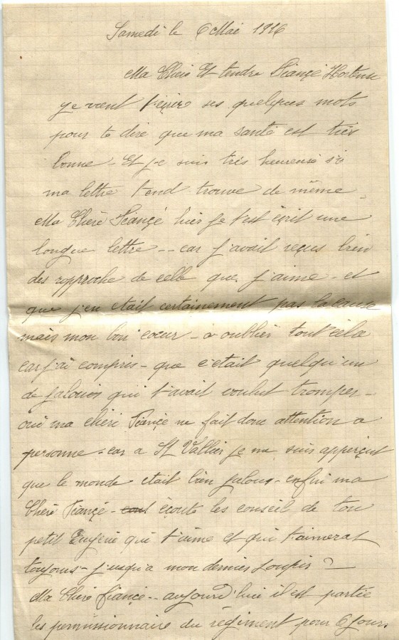 119 - Lettre d'EugÃ¨ne Felenc adressÃ©e Ã  sa fiancÃ©e Hortense Faurite datÃ©e du 6 mai 1916 - Page 1.jpg