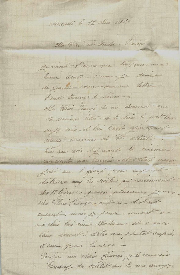 132 - Lettre d'EugÃ¨ne Felenc  adressÃ©e Ã  Hortense Faurite datÃ©e du 17 mai 1916 - Page 1.jpg