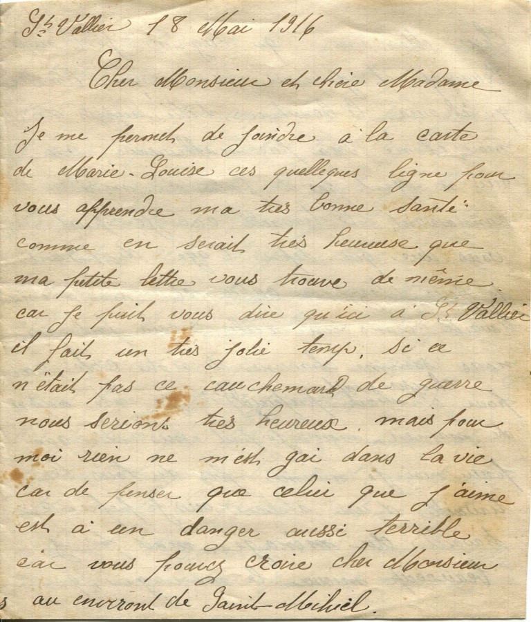 137 - Lettre d'Hortense Faurite adressÃ©e Ã  des amis datÃ©e du 18 mai 1916 - Page 1.jpg