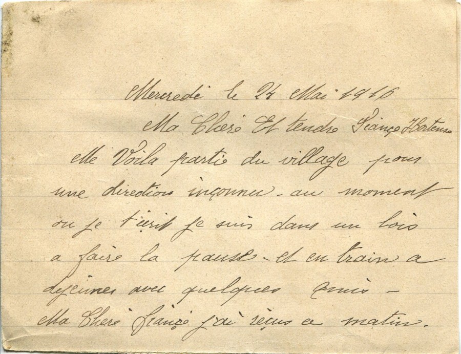 146 - Lettre d'EugÃ¨ne Felenc adressÃ©e Ã  sa fiancÃ©e Hortense Faurite datÃ©e du 24 mai 1916 - Page 1.jpg
