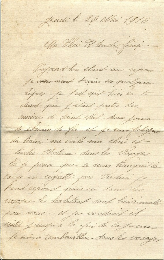 149 - Lettre d'EugÃ¨ne Felenc adressÃ©e Ã  sa fiancÃ©e Hortense Faurite datÃ©e du 26 mai 1916 - Page 1.jpg