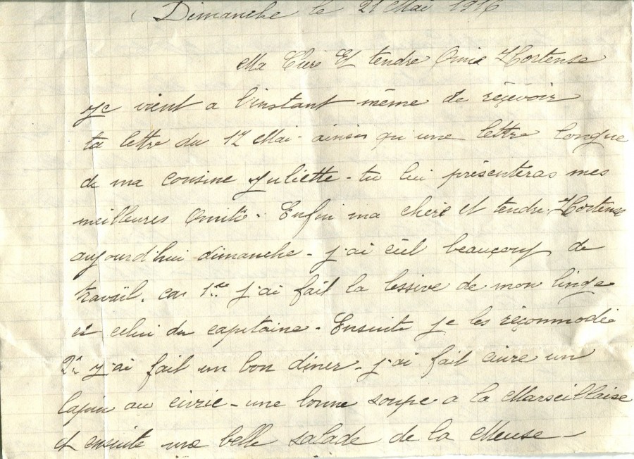151 - Lettre d'EugÃ¨ne Felenc adressÃ©e Ã  sa fiancÃ©e Hortense Faurite datÃ©e du 27 mai 1916- Page 1.jpg
