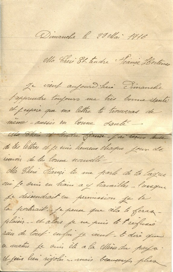 156 - Lettre d'EugÃ¨ne Felenc adressÃ©e Ã  sa fiancÃ©e Hortense Faurite datÃ©e du 29 mai 1916 - Page 1.jpg