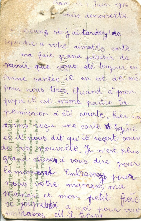 169 - Verso Carte de Marie Louise Felenc adressÃ©e Ã  Hortense Faurite datÃ©e du 4 juin 1916.jpg
