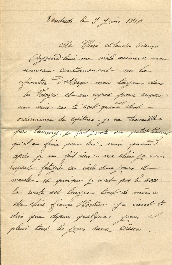 176 - Lettre d'EugÃ¨ne Felenc adressÃ©e Ã  Hortense Faurite datÃ©e du 9 juin 1916 - Page 1.jpg