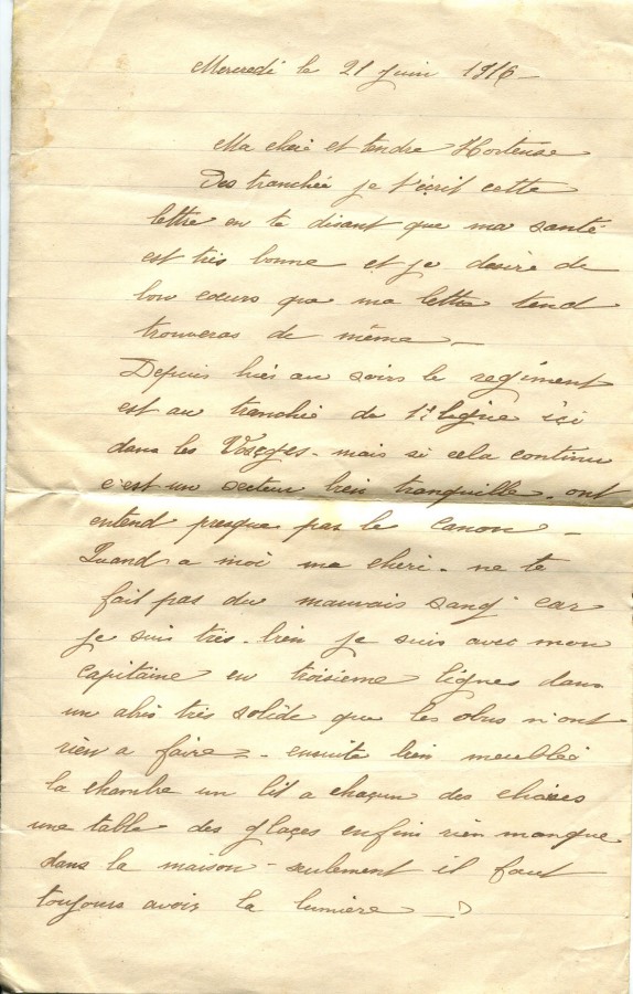 185 - Lettre d'EugÃ¨ne Felenc Ã  sa fiancÃ©e Hortense Faurite datÃ©e du 21 juin 1916 - Page 1.jpg