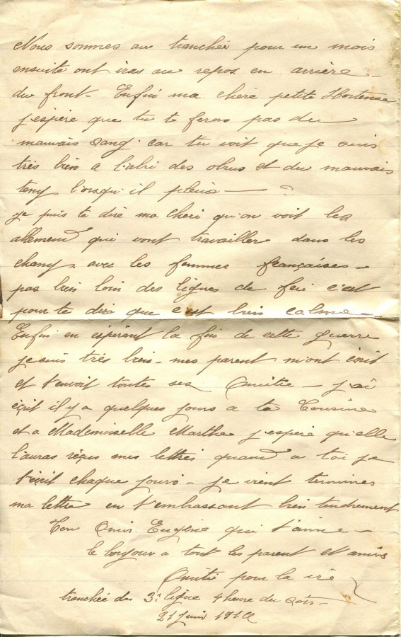 186 - Lettre d'EugÃ¨ne Felenc Ã  sa fiancÃ©e Hortense Faurite  datÃ©e du 21 juin 1916 - Page 2.jpg