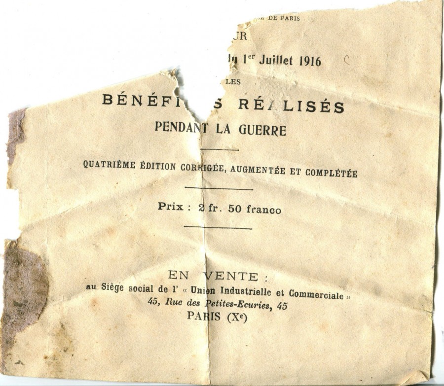 204 - Recto Document BÃ©nÃ©fices rÃ©alisÃ©s de la Grande Guerre-1er Juillet 1916 -.jpg