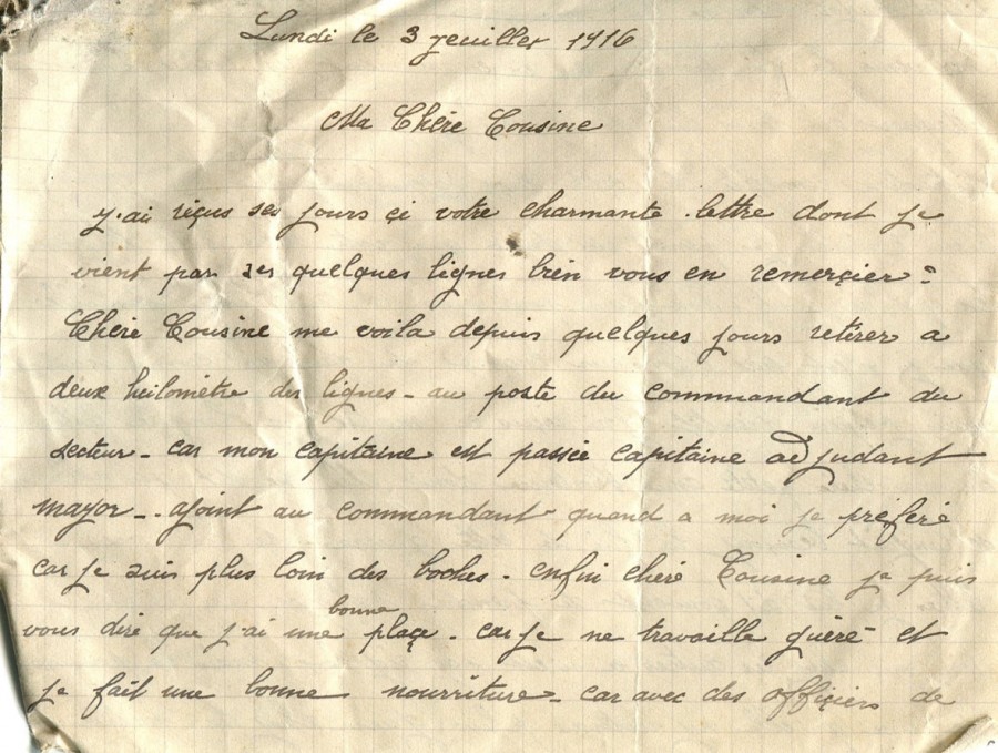 209 - Lettre d'EugÃ¨ne Felenc Ã  sa cousine datÃ©e du 3 Juillet 1916  - Page 1.jpg