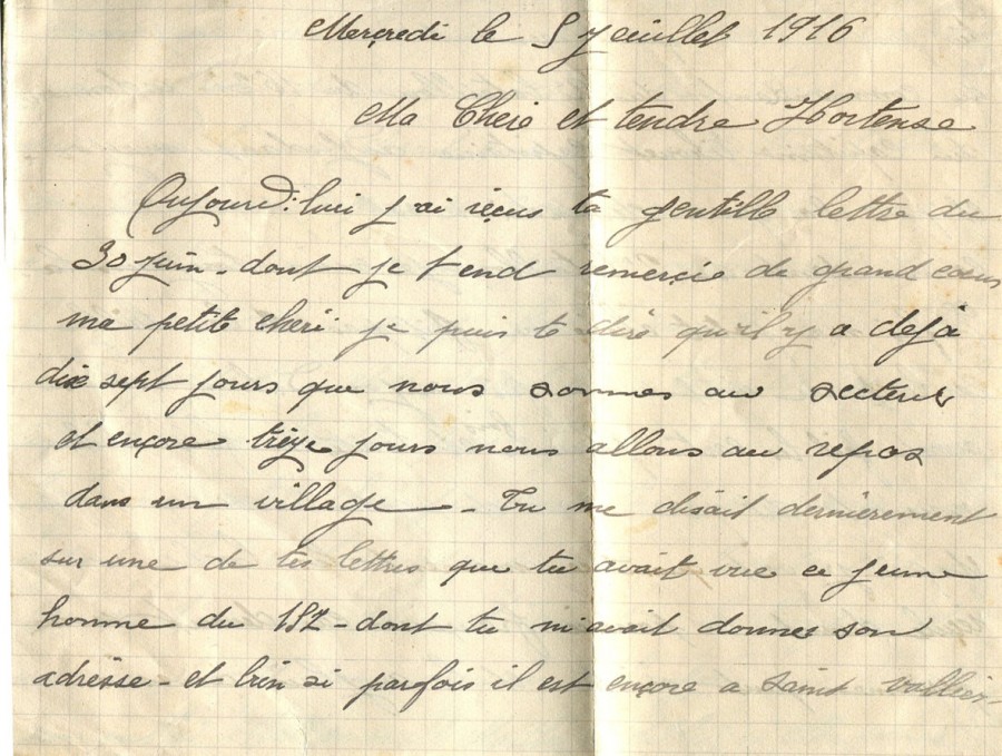 212 - Lettre d'EugÃ¨ne Felenc Ã  Hortense Faurite datÃ©e du 5 Juillet 1916  - Page 1.jpg