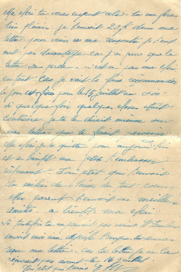 215 - Lettre d'EugÃ¨ne Felenc Ã  sa fiancÃ©e Hortense Faurite datÃ©e du 5 Juillet 1916 - Page 2.jpg