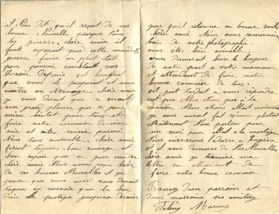 227 - Lettre de Marius Felenc Ã  Hortense Faurite datÃ©e du 9 Juillet 1916 - Pages 2 & 3.jpg
