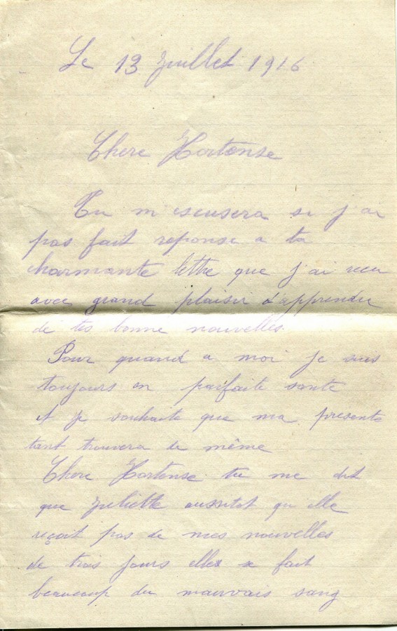 235 - Lettre d'Emile (son cousin) Ã  Hortense Faurite datÃ©e du 13 juillet 1916 - Page 1.jpg