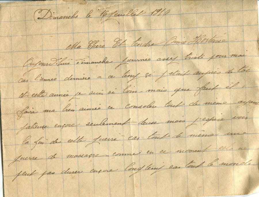 240 - Lettre d'EugÃ¨ne Felenc Ã  Hortense Faurite datÃ©e du 16 juillet 1916 - Page 1.jpg