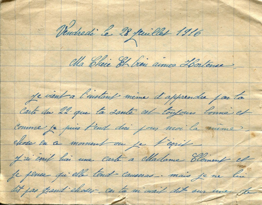 243 - Lettre d'EugÃ¨ne  Felenc Ã  Hortense Faurite datÃ©e du 28 juillet 1916 - Page 1.jpg