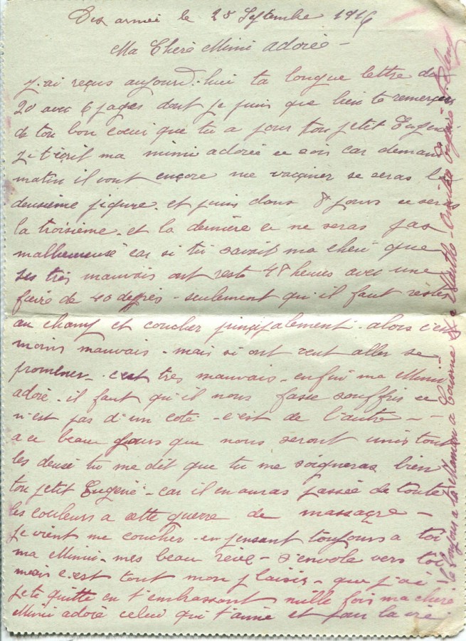 251 - Verso d'une Carte Lettre d'EugÃ¨ne Felenc Ã  Hortense Faurite datÃ©e du 25 Septembre 1916 (date du tampon) -.jpg
