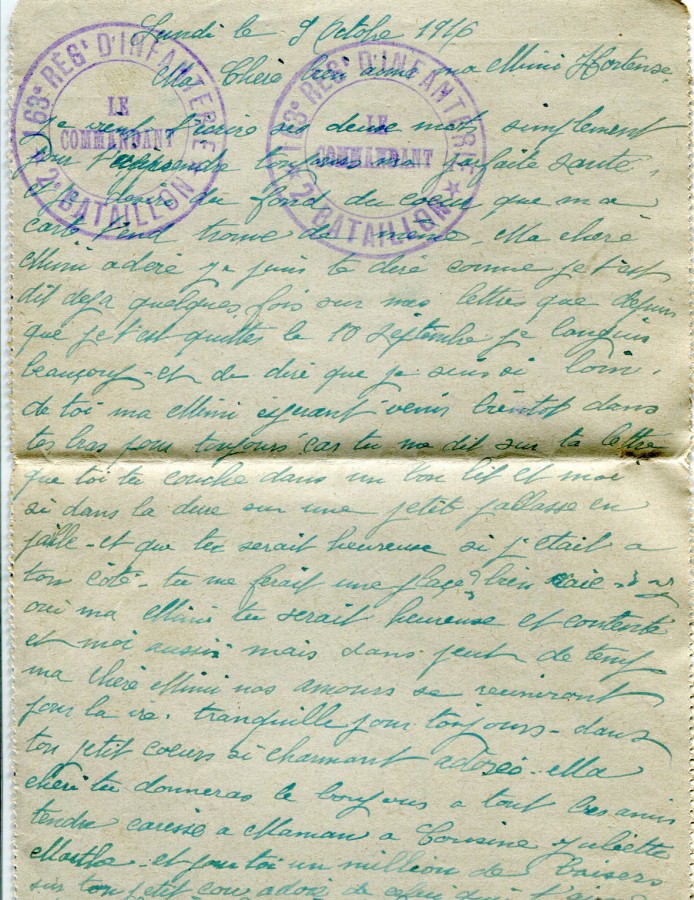 255 - Verso Carte Lettre d'EugÃ¨ne Felenc Ã  Hortense Faurite datÃ©e du 10 Octobre 1916 (date du tampon) -.jpg