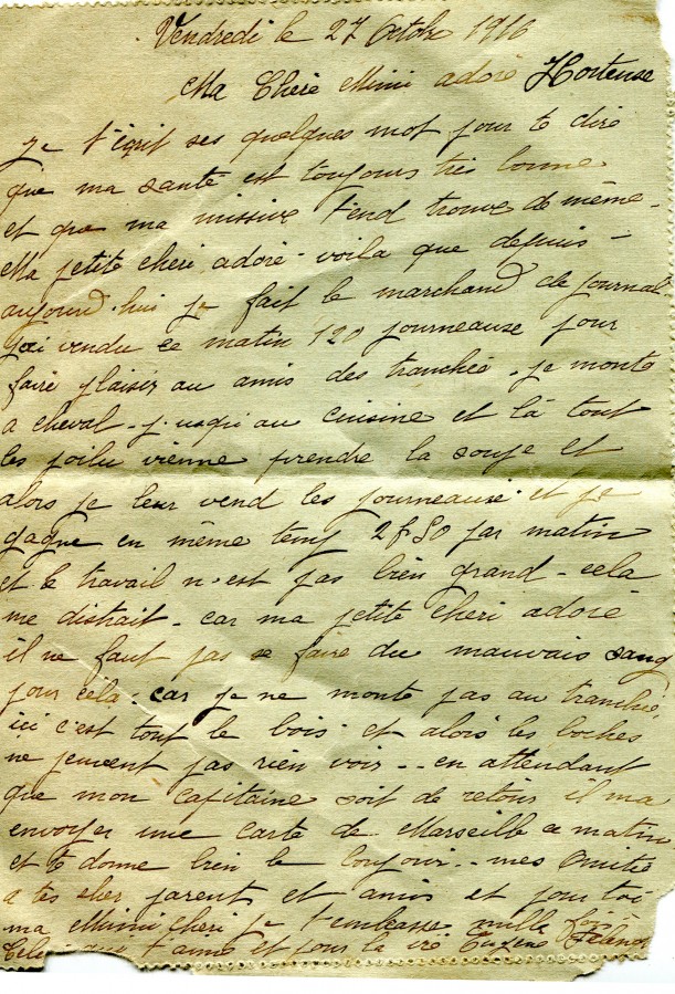 257 - Lettre de EugÃ¨ne Felenc Ã  sa femme datÃ©e du27 octobre 1916- 2.jpg