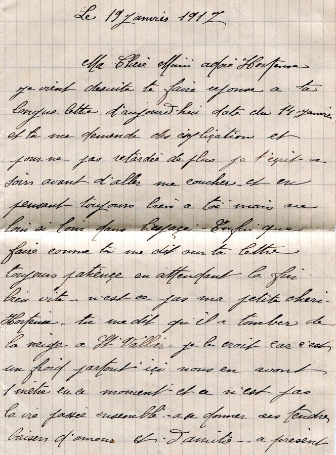 19 - Lettre de EugÃ¨ne Felenc Ã  sa fiancÃ©e Hortense datÃ©e du 17 janvier 1917-page 1.jpg
