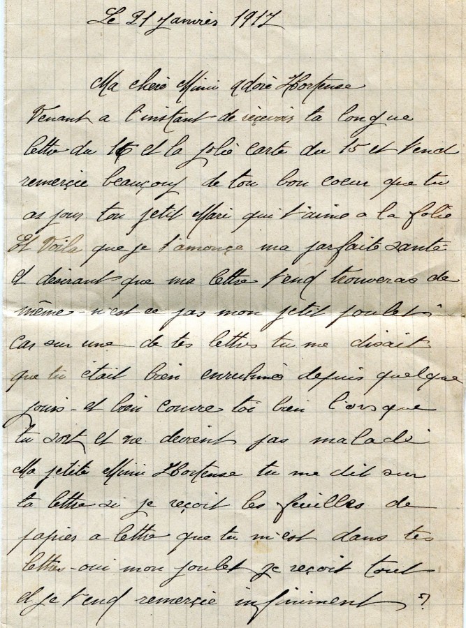 28 - Lettre de EugÃ¨ne Felenc Ã  sa fiancÃ©e Hortense datÃ©e du 21 janvier 1917-page 1.jpg