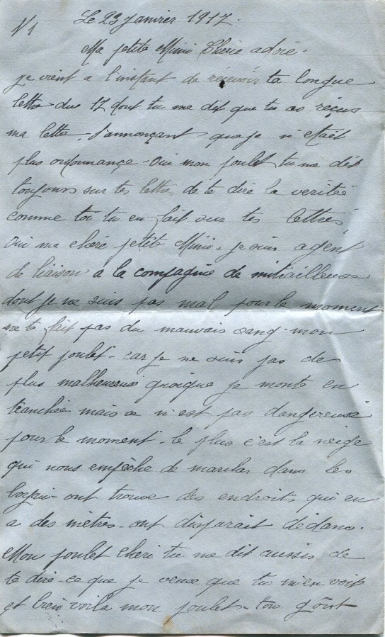33 - Lettre de EugÃ¨ne Felenc Ã  sa fiancÃ©e Hortense datÃ©e du 23 janvier 1917-page 1.jpg