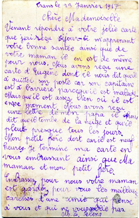 36 - Carte postale de Marie-Louise Felenc Ã  Hortense Faurite datÃ©e du 23 janvier 1917.jpg